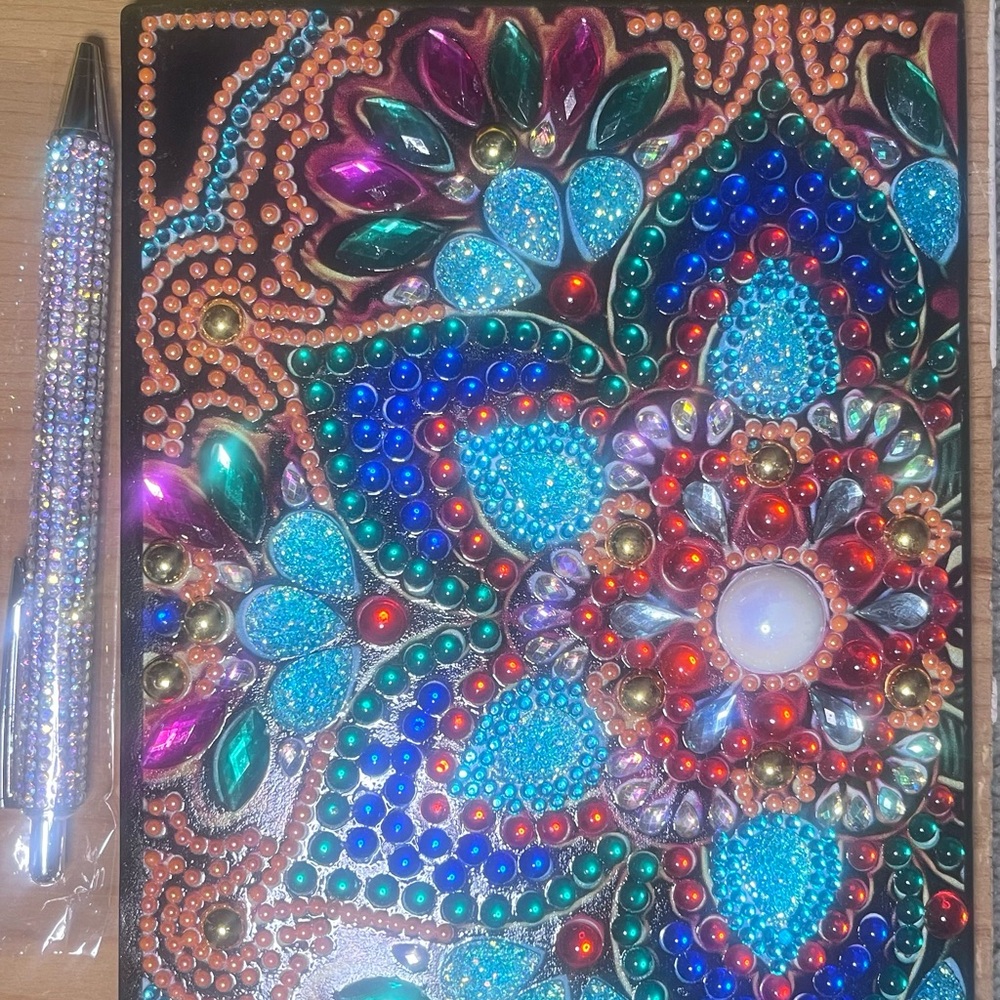 Colorful Gemstone Art Notebook with Pen